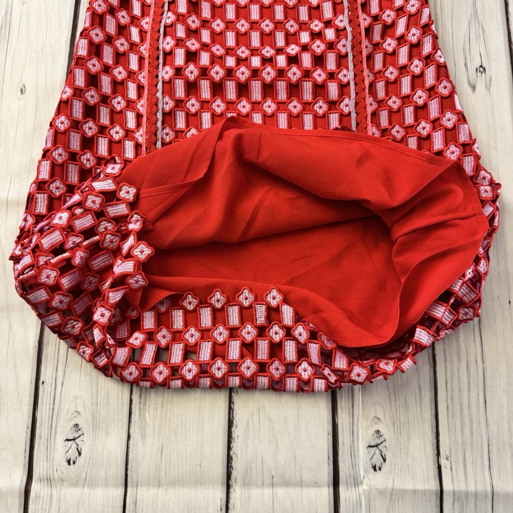 Sandro Paris Textured Lace Split Neck Dress Size 36‎ Small Women's Red - Picture 9 of 14
